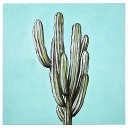 Rivet Mid Century Modern Southwestern Blue and Green Cactus Print Wall Art Décor on Canvas