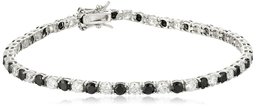 Sterling Silver Alternating Black and White Prong Set Cubic Zirconia Tennis Bracelet, 7.5