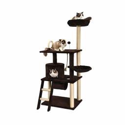 AmazonBasics Multi-Level Cat Tree Condo With Tunnel And Platform - 24 x 60 x 19 Inches, Dark Brown (Renewed)