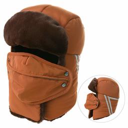 Jeff & Aimy Mens Women Windproof Trapper Faux Fur Ear Flaps Hunting Bomber Russian Hat Face Mask Orange