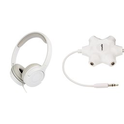 AmazonBasics Lightweight On-Ear Headphones - White + AmazonBasics 5-Way Multi Headphone Splitterr