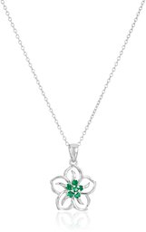 Sterling Silver Created Emerald Flower Pendant Necklace, 18