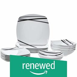 (Renewed) AmazonBasics 18-Piece Dinnerware Set - Modern Beams