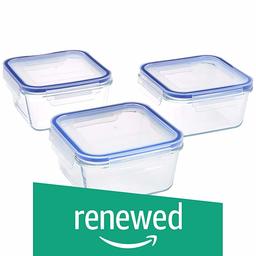 (Renewed) Amazon Brand - Solimo Square Glass Storage Container Set, 900ml, Set of 3, Transparent