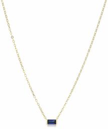 18K Yellow Gold Plated Sterling Silver Baguette Cut Created Blue Sapphire Pendant Necklace, 18