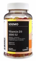 Amazon Brand - Solimo Vitamin D3, 1000 IU, 150 Gummies, Over a 2 Month Supply, Supports Strong Bones and Immune Health