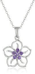 Sterling Silver Genuine African Amethyst Flower Pendant Necklace, 18