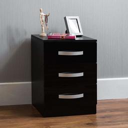 Amazon Brand - Movian High Gloss 3 Drawer Bedside Cabinet, Black, 56 x 40 x 36 cm