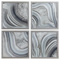 Amazon Brand – Rivet Set of 4 Silver Geodes Prints Wall Art Decor in Silver Frames, 22