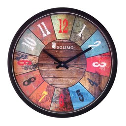 Amazon Brand - Solimo 12-inch Wall Clock - Vibrant Roulette (Step Movement, Black Frame)