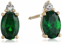 18K Yellow Gold Plated Sterling Silver Green Cubic Zirconia Stud Earrings