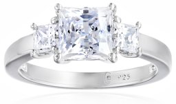 Platinum-Plated Sterling Silver Princess-Cut 3-Stone Ring made with Swarovski Zirconia (2 cttw), Size 6