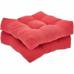 Amazon Basics Tufted Outdoor Seat Patio Cushion - Pack of 2, 19 x 19 x 5 Inches, Red