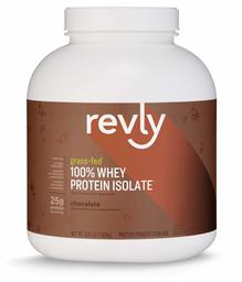 Amazon Brand - Revly 100% Grass-Fed Whey Protein Isolate Powder, Chocolate, 4.02 Pound Value Size (57 Servings), Gluten Free, Non-GMO, Satisfaction Guaranteed