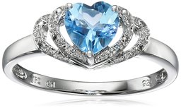 Amazon CollectionSterling Silver Swiss-Blue-Topaz and Diamond Accent Open Halo Heart Ring, Size 8