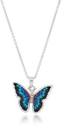 Silver Plated Crystal and Teal Ombre Butterfly Pendant Necklace, 18