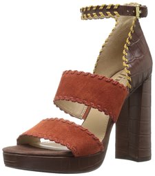 Amazon Brand - The Fix Women's Garza Whipstitch Platform Dress Sandal, Dark Brown/Orange Sun, 9.5 B US