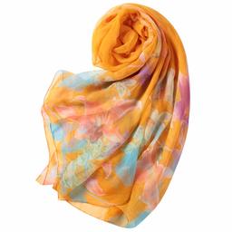 WAMSOFT Spring Chiffon Scarf, Womens Girls Floral Scarve Air-conditioned Room Office Wraps Sheer Shawls Outdoor Business Large Pashmina Gift Scarf Gold Yellow