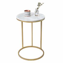 UMI. by Amazon Gold Sofa Side Table C Shaped Table Nightstand Modern with Metal Frame for Living Room Bedroom (Marble Top)