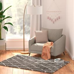 Amazon Basics - 4'X6' Plush Diamond Trellis Shag Rug, Grey