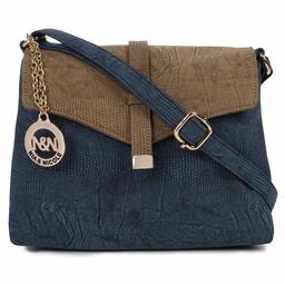 Nia & Nicole Women's Sling Bag (Navy Blue, Beige)