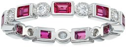 Platinum-Plated Sterling Silver Created Ruby All-Around Band Ring set with Swarovski Zirconia Accents, Size 6