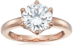 Amazon CollectionRose Gold Sterling Silver Swarovski Zirconia Round Solitaire Ring, Size 6