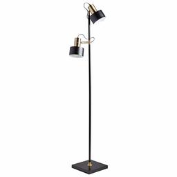 Rivet moderne en métal Lampadaire, 151,1 cm H, avec ampoule, Noir mat avec Laiton antique