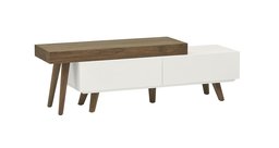 Amazon Brand – Rivet District Mid-Century Expandable TV Media Console, Walnut and White Lacquer