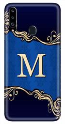 Amazon Brand - Solimo Designer Blue Pattern Alphabet-M 3D Printed Hard Back Case Mobile Cover for Samsung Galaxy A20s