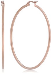 Amazon Essentials Rose Gold Plated Stainless Steel Rounded Tube Hoop Earrings (50mm)