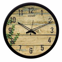 Amazon Brand - Solimo 12-inch Wall Clock - Green Leaves (Silent Movement, Black Frame)