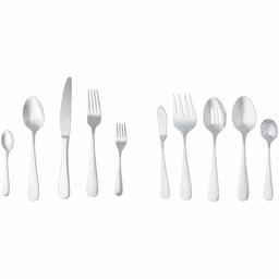 AmazonBasics Piece Stainless Steel Cutlery Set with Round Edge, silver colours, 65