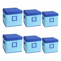 Amazon Brand - Solimo Fabric Storage Box with Lid Set, 6 Piece, Medical Blue and Royal Blue