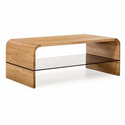 Amazon Brand - Alkove Hayes Rounded Edge Solid Wood Coffee Table with Glass Shelf, 110 x 60 x 43cm, Wild Oak/Glass