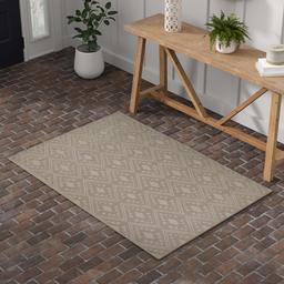 Amazon Brand – Stone & Beam Shooting Star Modern Diamond Pattern Wool Area Rug, 4' x 6', Taupe