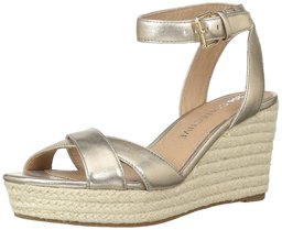 206 Collective Amazon Brand Women's Campbell Espadrille Dress Wedge-High Sandal, Gold Leather, 10 B US