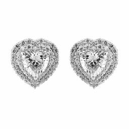 Sterling Silver Rhodium Plated Cubic Zirconia Clear Color Heart Stud Earrings