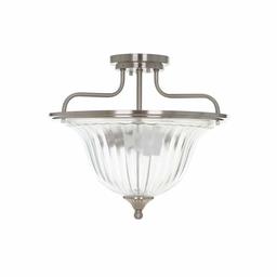 Amazon Brand – Ravenna Home Ribbed Glass Semi-Flush Mount Ceiling Pendant Light With LED Light Bulb - 15 x 15 x 13 Inches, Brushed Nickel