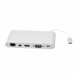 AmazonBasics typ C-dockningsstation med mini-DisplayPort, HDMI, VGA-, 3 USBA-, Ethernet-anslutning, SD-/TF-kortläsare, ljud- och typ-C-laddningsport, aluminium, kompakt, silverfärger