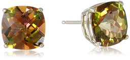 14k Yellow Gold Cushion-Cut Checkerboard Mango Magic Topaz Stud Earrings (8mm)