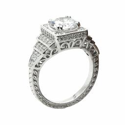 [Amazon Collection] Amazon Collection Rhodium Plated Sterling Silver Clear Cubic Zirconia Halo Milig Ring, Size 14