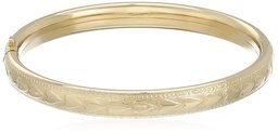 14k Yellow Gold-Filled Children's Heart Pattern Guard and Hinge Bangle Bracelet