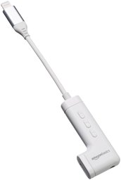 AmazonBasics – Adaptador de audio Lightning a conector de tipo jack de 3,5 mm de teléfono y puerto de carga Lightning (compatible con control de música)