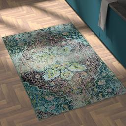 Amazon Brand – Rivet Distressed Floral Medallion Rug, 4' x 6', Aqua