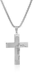 Men's Stainless Steel Padre Nuestro Double Layered Cross 30