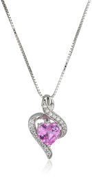 Sterling Silver Created Pink and White Sapphire Wrapped Heart Pendant Necklace, 18