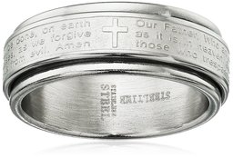 Steeltime Men's Stainless Steel Our Father Prayer Spinner Band Ring, Size 9