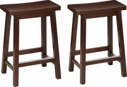 AmazonBasics Classic Solid Wood Saddle-Seat Kitchen Counter Stool with Foot Plate 24 Inch, Walnut, Set of 2