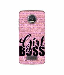 Amazon Brand - Solimo Designer Girl Boss On Pink Sparkle 3D Printed Hard Back Case Mobile Cover for Moto Z2 Play